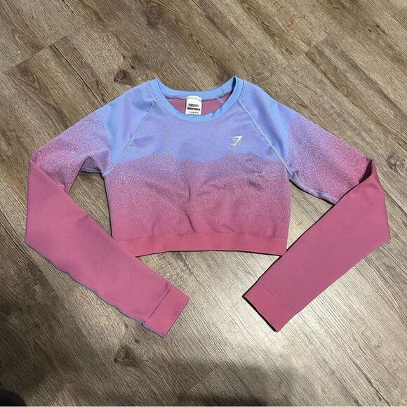 Gymshark Adapt Ombré Seamless Long Sleeve Crop Top Size Medium Pink Purple - Picture 1 of 3